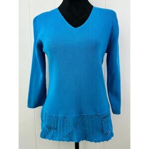 Women's Vintage Pierre Cardin Blue Sweater with Crochet Trim, Size L